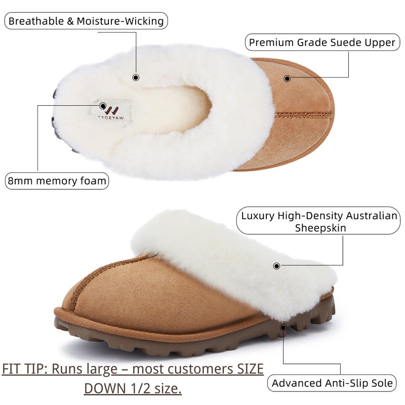 WaySoft Women's Genuine Australian Sheepskin Slippers, 18mm Wool Pile, Memory Foam, Durable Anti-Slip EVA Sole - Image 3